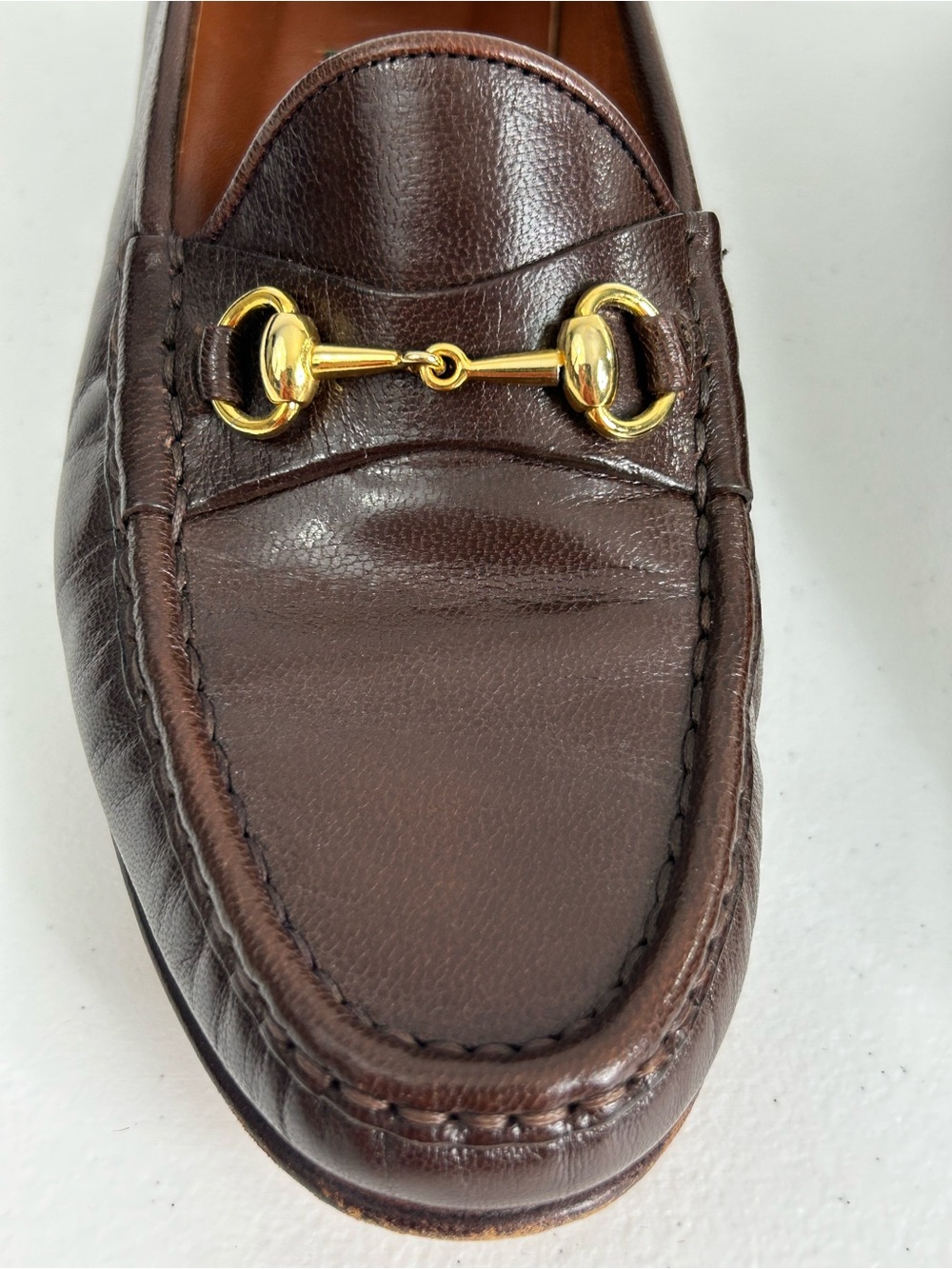 Gucci Vintage Horsebit Loafers Brown Pebbled Leather Gold Bit Size 36.5 US 6.5 - Picture 3 of 12
